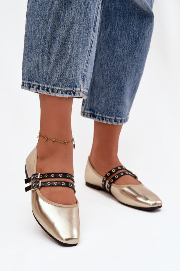 Ballerine da donna con nastri color oro Deliora 2