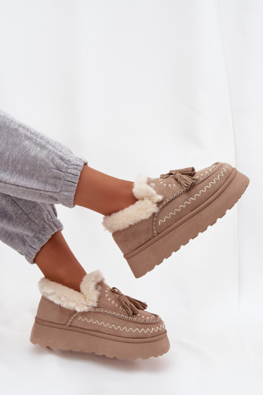 Stivali da neve Femminile con una piattaforma con una pelliccia E frangia beige Ferayne