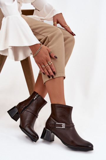 Pelle Stivali da donna con i tacchi con fibbie Zazoo 60562 CzekoladoAe