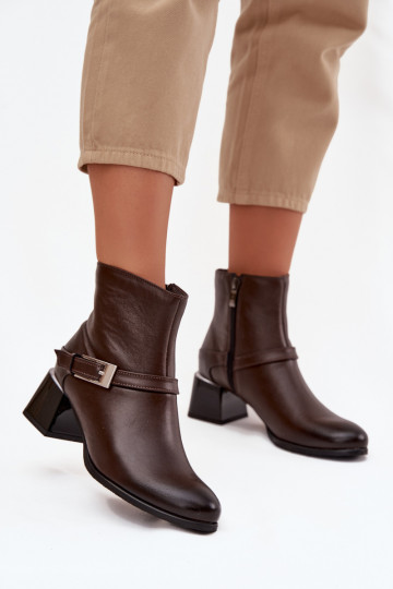 Stivaletti in pelle da donna con tacco e fibbie "Zazoo 60562" color cioccolato 2