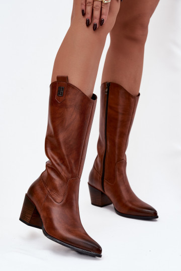 Stivali alti in pelle cowboy con tacco, caldi, marroni "Zazoo 70155" 2