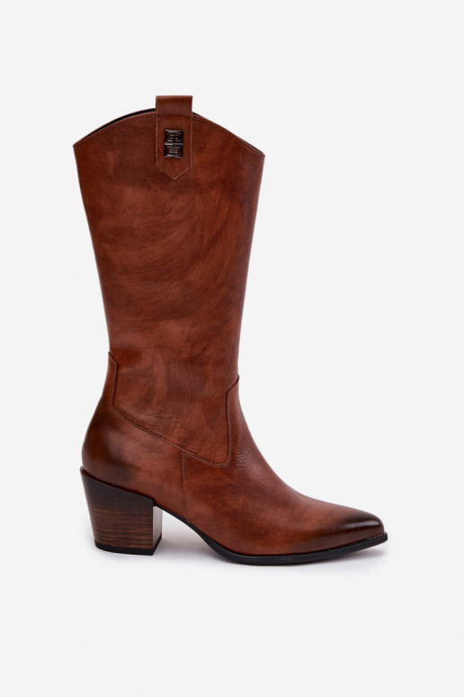 Pelle stivali stile coAboy con i tacchi riscaldamento Zazoo 70155 colore marrone