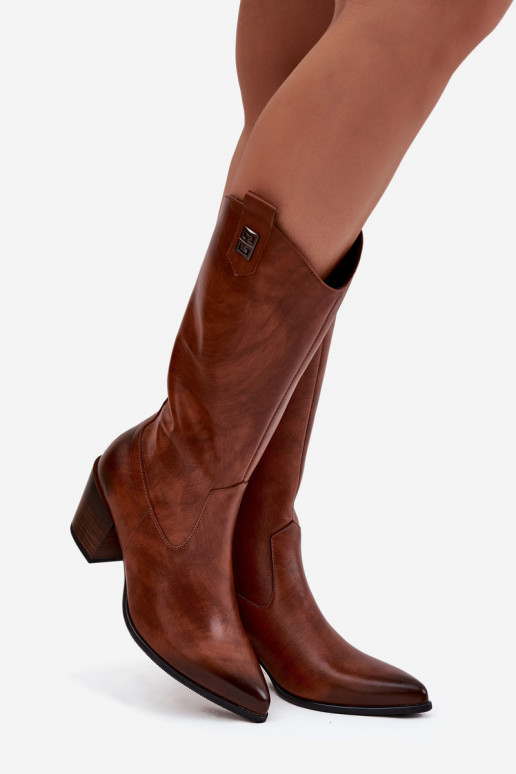 Pelle stivali stile coAboy con i tacchi riscaldamento Zazoo 70155 colore marrone