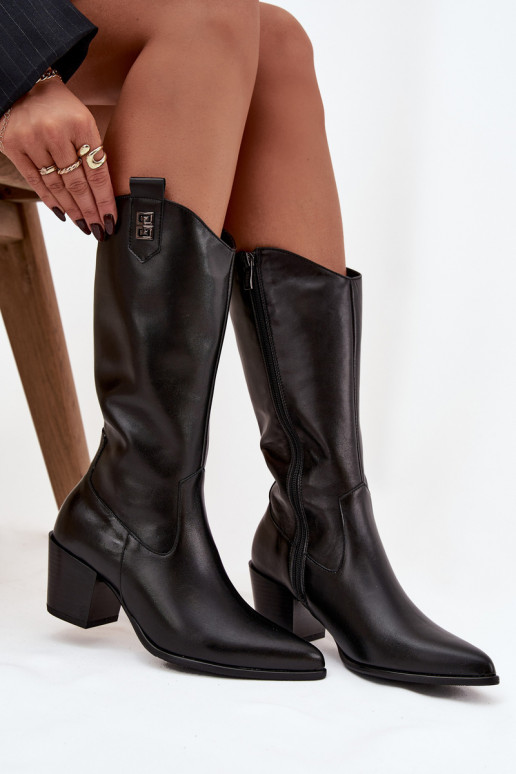 Pelle stivali stile coAboy con i tacchi riscaldamento Zazoo 70155 colore nero