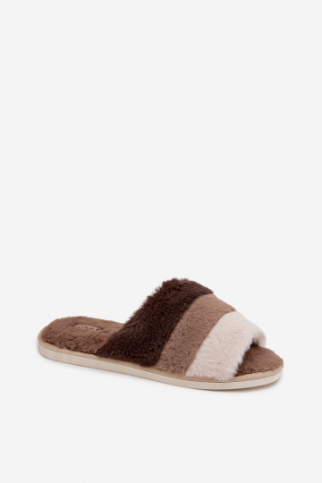 Pantofole da donna in pelliccia con strisce marroni "Tahlisse"