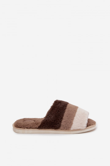 Pantofole da donna in pelliccia con strisce marroni "Tahlisse" 2