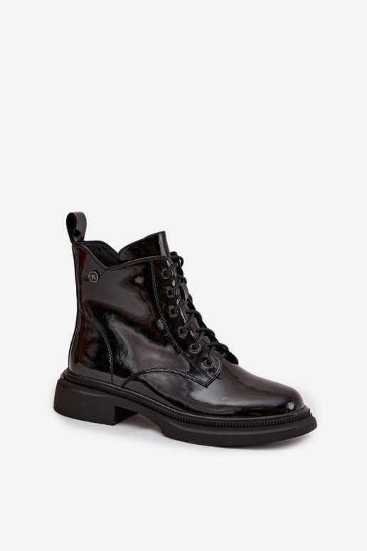 Pelle con effetto vernice Stivali riscaldamento colore nero Gisella