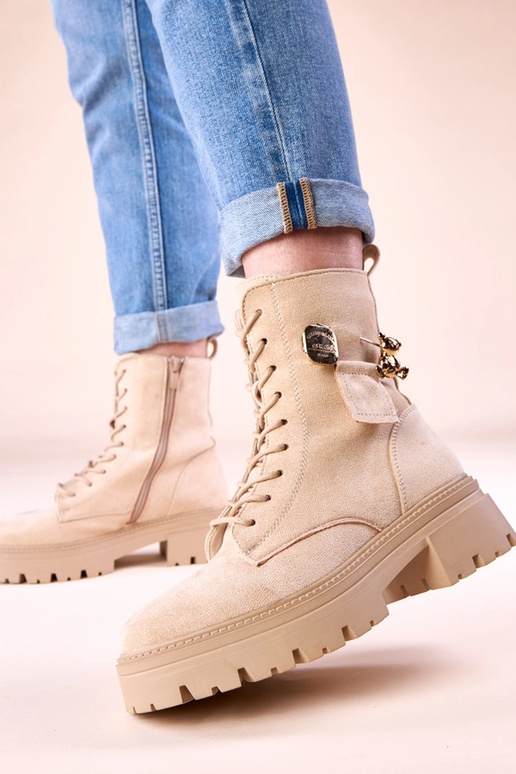 Stivali da donna beige con orsetto...