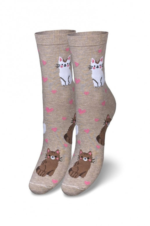Calzini Femminile Gatti I con i cuori beige