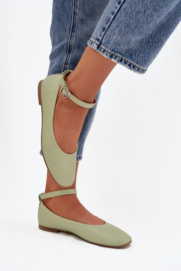 Ballerine Femminile con cinghie I con fibbie colore verde Janelor