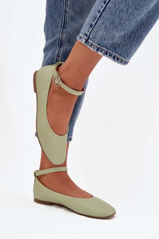 Ballerine Femminile con cinghie I con fibbie colore verde Janelor