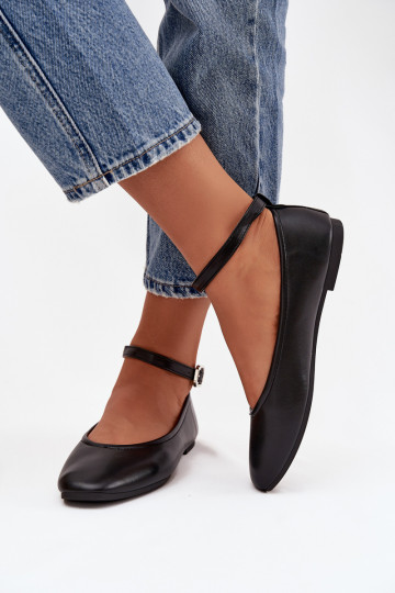 Ballerine Femminile con cinghie I con fibbie colore nero Janelor 2