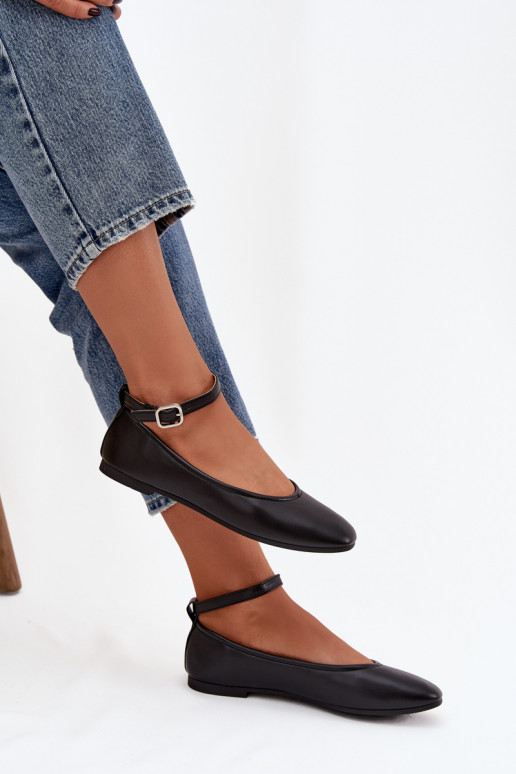 Ballerine Femminile con cinghie I con fibbie colore nero Janelor