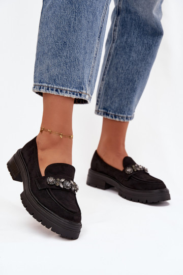 mocassini da donna con gli occhi lucenti in ecopelle scamosciataoAe colore nero Lavisse