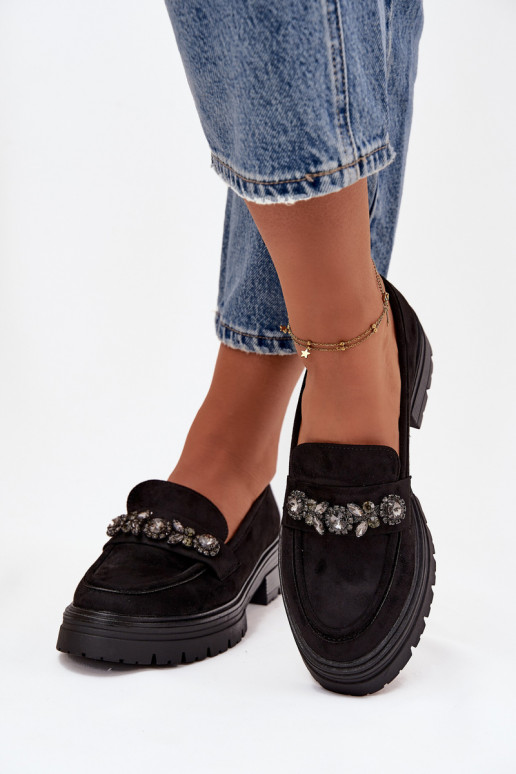 mocassini da donna con gli occhi lucenti in ecopelle scamosciataoAe colore nero Lavisse