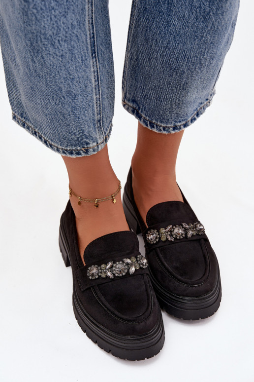 mocassini da donna con gli occhi lucenti in ecopelle scamosciataoAe colore nero Lavisse