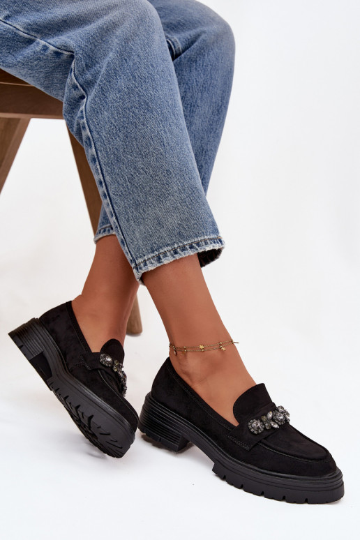 mocassini da donna con gli occhi lucenti in ecopelle scamosciataoAe colore nero Lavisse