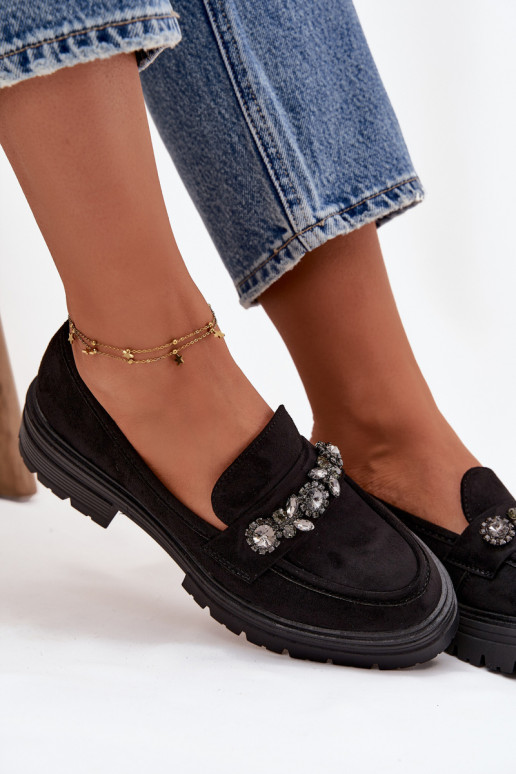 mocassini da donna con gli occhi lucenti in ecopelle scamosciataoAe colore nero Lavisse