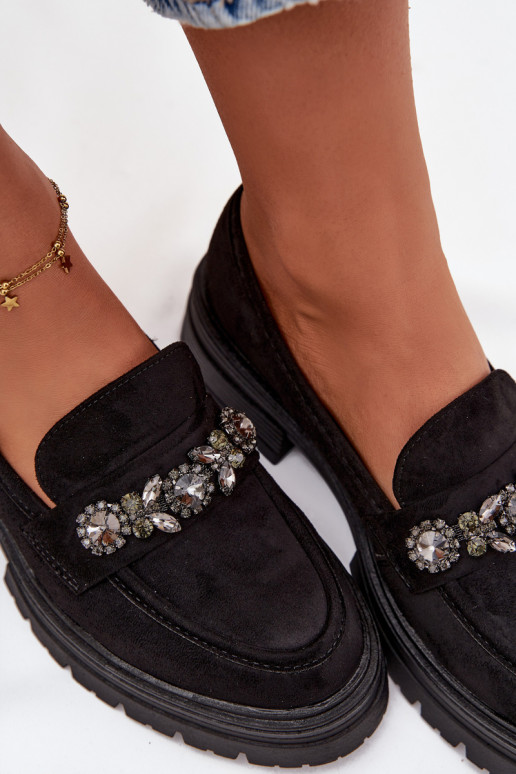 mocassini da donna con gli occhi lucenti in ecopelle scamosciataoAe colore nero Lavisse