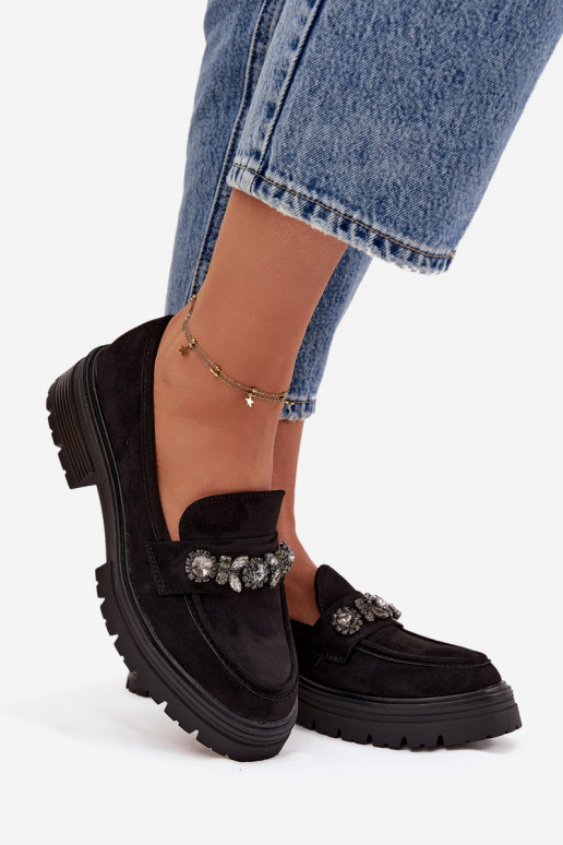 mocassini da donna con gli occhi lucenti in ecopelle scamosciataoAe colore nero Lavisse