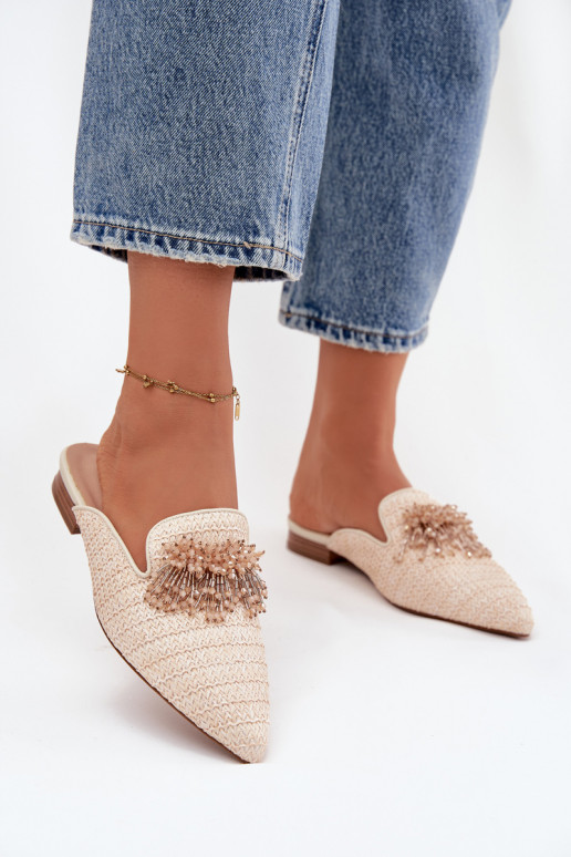Pantofole da donna con ornamenti beige Katrine