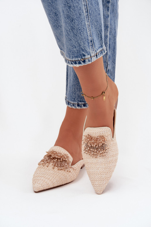 Pantofole da donna con ornamenti beige Katrine