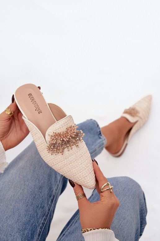 Pantofole da donna con ornamenti beige Katrine