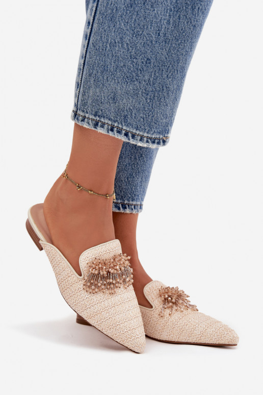 Pantofole da donna con ornamenti beige Katrine