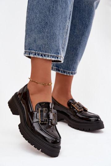 mocassini da donna con effetto vernice con ornamenti colore nero Ysandra 2