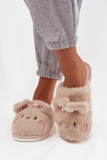 Pantofole da donna con pelliccia, orecchie e fiocchetto sabbio Corayne 2