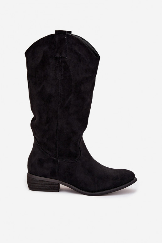 stivali stile coAboy Con tacco bassoin ecopelle scamosciatau colore nero Cherrie