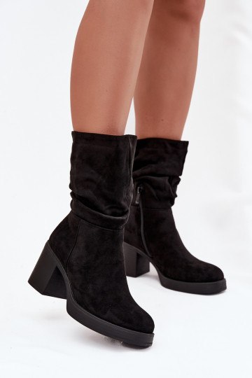 Stivaletti donna con balze e tacco, riscaldati, color nero "Amoria" 2