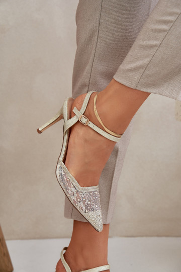 Decorato scarpe col tacco alto con tacco aperto colore dorato Abilitatonadra 2