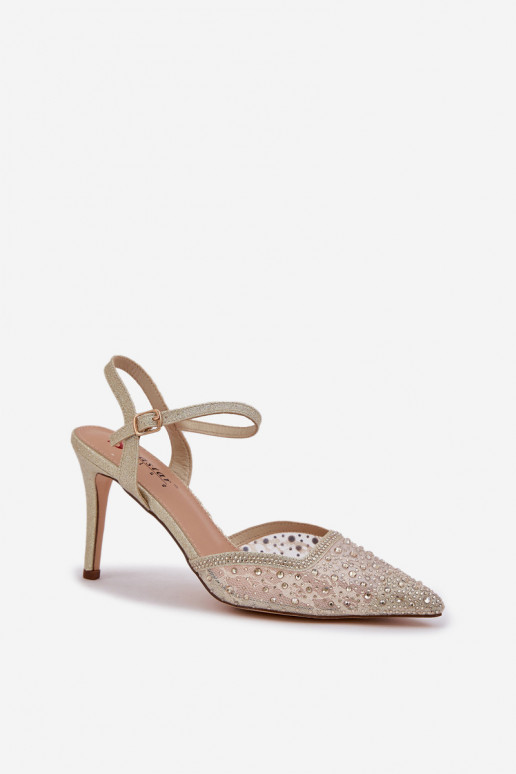 Decorato scarpe col tacco alto con tacco aperto colore dorato Abilitatonadra