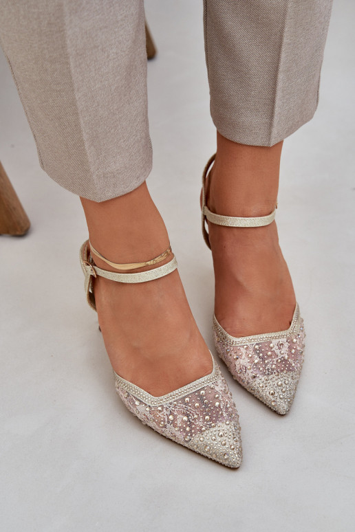 Decorato scarpe col tacco alto con tacco aperto colore dorato Abilitatonadra