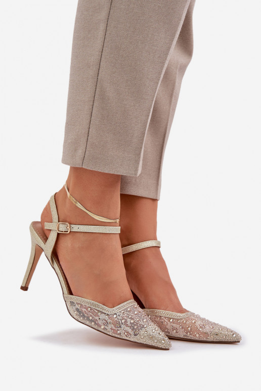 Decorato scarpe col tacco alto con tacco aperto colore dorato Abilitatonadra