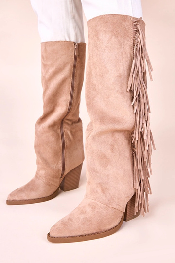 Stivaletti cowboy color sabbia con frange Shia