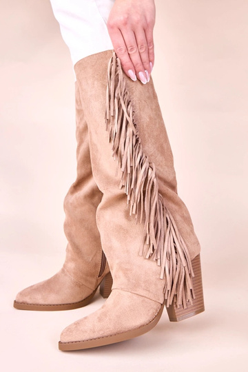 Stivaletti cowboy color sabbia con frange Shia 2