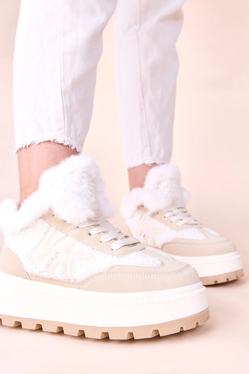 Sneaker color sabbia foderate in pelliccia Nicha