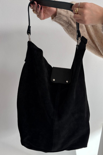 Grande borsa nera in ecopelle scamosciata Hanelle