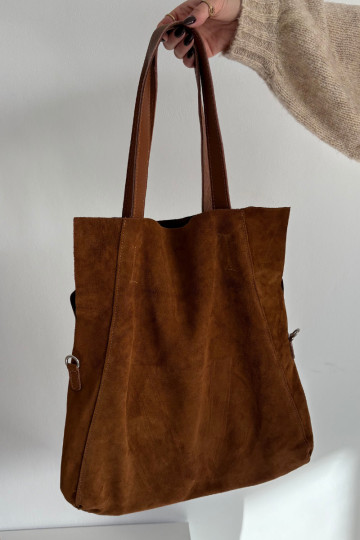 Borsa in ecopelle scamosciata marrone Miraya