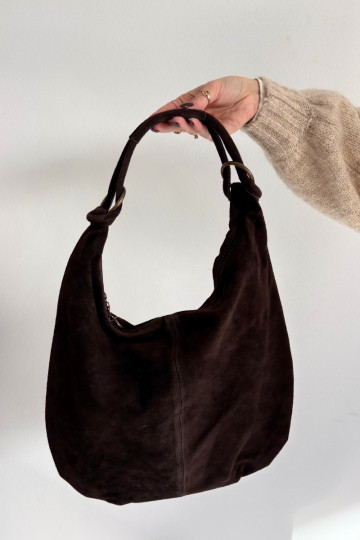 Borsa in ecopelle scamosciata color cioccolato Floriah 2