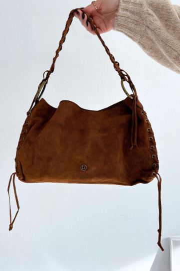 Borsa in suede artificiale con eleganti lacci marrone Janelis