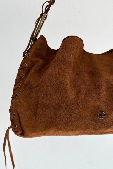 Borsa in suede artificiale con eleganti lacci marrone Janelis 2