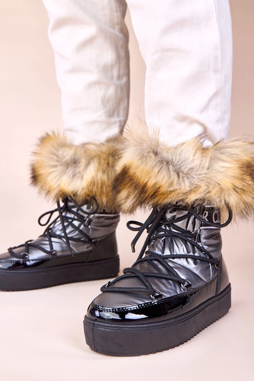 Stivali da neve grigi con lacci e...