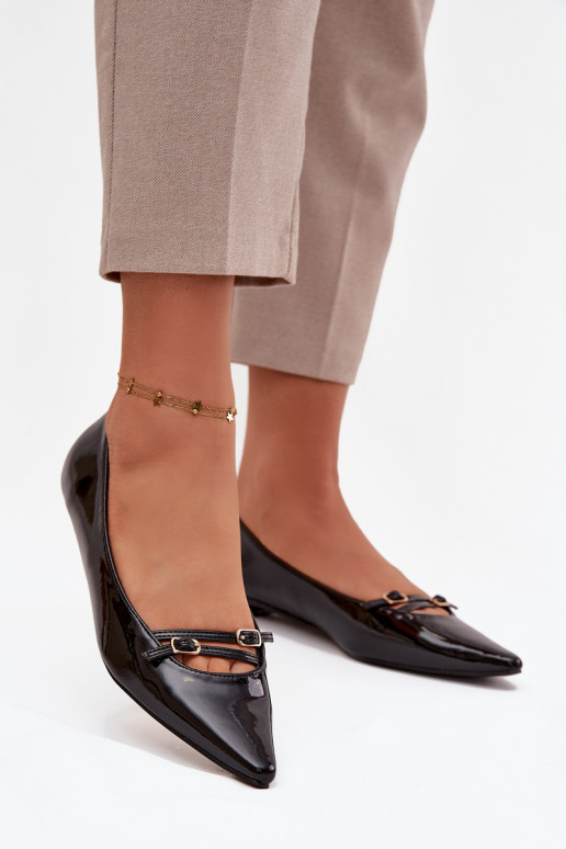 Ballerine laccate con cinghie colore nero Zarelia