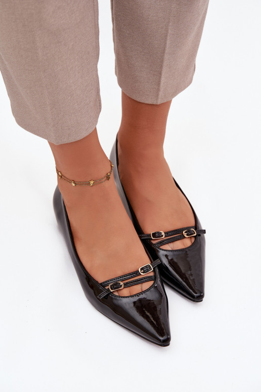 Ballerine laccate con cinghie colore nero Zarelia