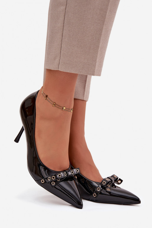 con effetto vernice scarpe col tacco alto con nastri colore nero Janisse