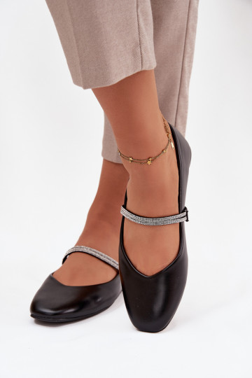 Ballerine FemminileBłyszczącymi Paskami colore nero Ilirene 2