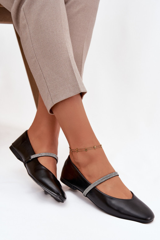 Ballerine FemminileBłyszczącymi Paskami colore nero Ilirene